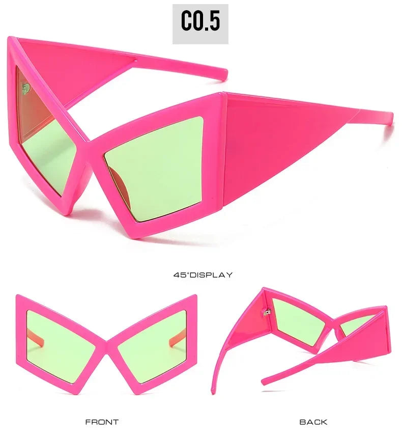 Fashion Oversized Cat Eye Sunglasses Women Red Shades UV400 Retro Gradient Men Wide Legs Sun Glasses