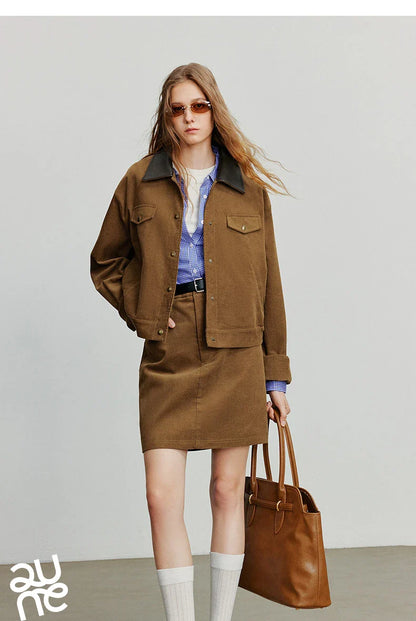 Women Midi Skirt 2025 Autumn New Retro Corduroy Elastic Waist Pure Cotton A Line Mini Skirt