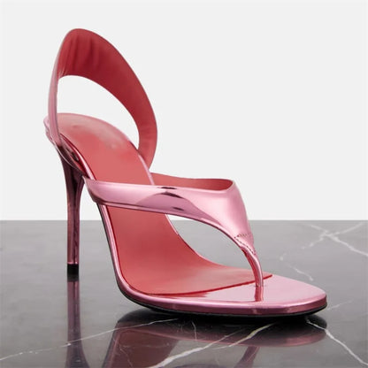 Sandálias Femininas de Verão com Salto Agulha, Concisas, Estilo Flip-flop, Salto Alto, Slingback, Sapatos Femininos para Passarela, Tamanhos Grandes 34-46