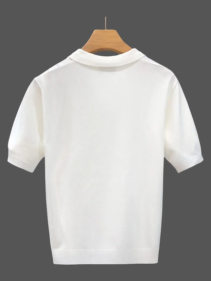 Wholesale Men Summer T-shirt Thin Knitted Ice Silk Short Sleeve 2025 New Youth Luxury Style Lapel Short-sleeved POLO Shir
