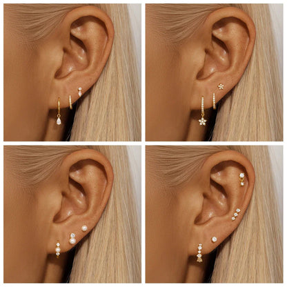 925 Sterling Silver WaterDrop/Flower/Pearl Earring Set For Women 18k Gold Plated 3 piece Earring Party Jewelry Gifts