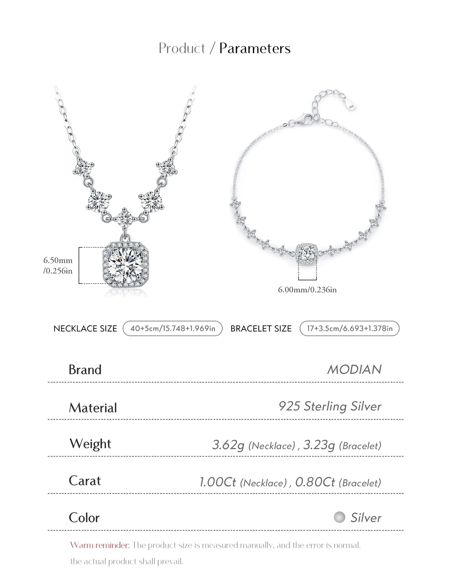 D Color Moissanite 925 Sterling Silver Luxury Geometric Charm Necklace Bracelet For Women Wedding Statement Jewelry Set