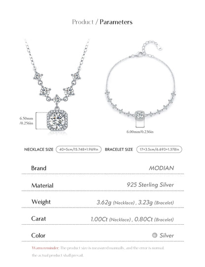 D Color Moissanite 925 Sterling Silver Luxury Geometric Charm Necklace Bracelet For Women Wedding Statement Jewelry Set
