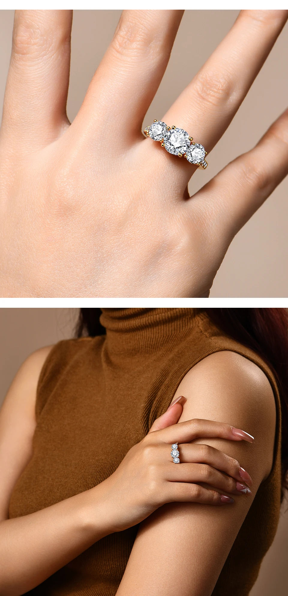 3 Stones Synthetic Moissanite Ring Elegant Design For Woman Man Wedding 925 Sterling Silver Rings Engagemen FineJewelry