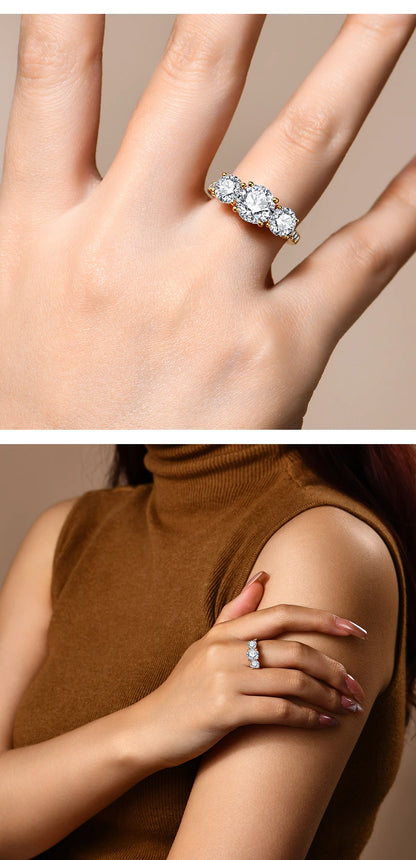 3 Stones Synthetic Moissanite Ring Elegant Design For Woman Man Wedding 925 Sterling Silver Rings Engagemen FineJewelry