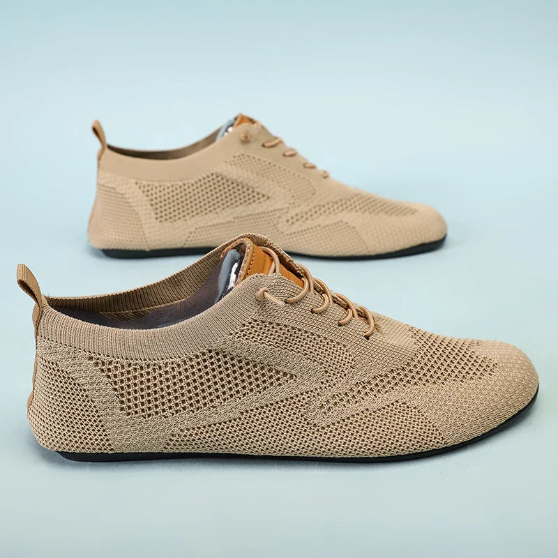 Sapatos Masculinos de Verão em Malha, Sapatilhas Planas para Uso Exterior, Sapatos de Caminhada de Alta Qualidade, Confortáveis, com Cadarço, Respiráveis, Antiderrapantes, Casuais