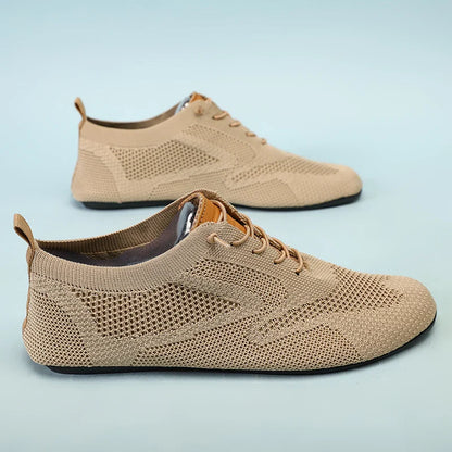 Sapatos Masculinos de Verão em Malha, Sapatilhas Planas para Uso Exterior, Sapatos de Caminhada de Alta Qualidade, Confortáveis, com Cadarço, Respiráveis, Antiderrapantes, Casuais