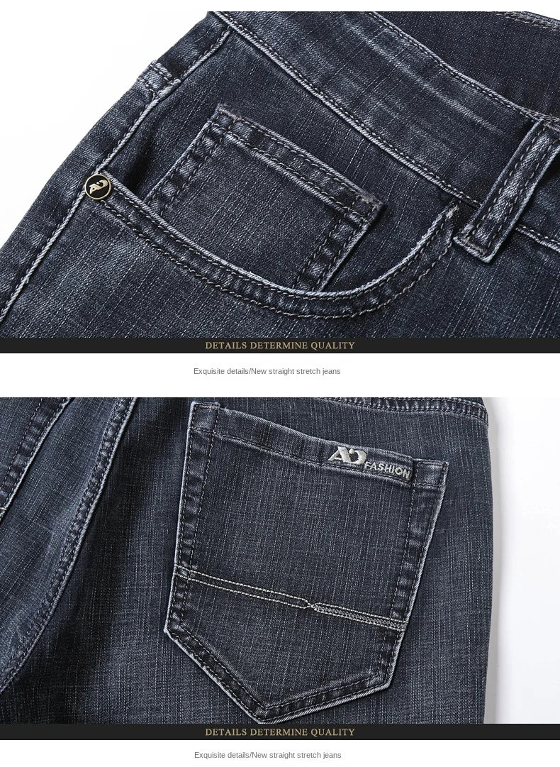 2026 Brand New Men  Straight Blue Gray Jeans Business Fashion Classic Style Cotton Stretch Denim Pants Male Brand Trousers