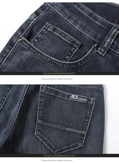 2026 Brand New Men  Straight Blue Gray Jeans Business Fashion Classic Style Cotton Stretch Denim Pants Male Brand Trousers