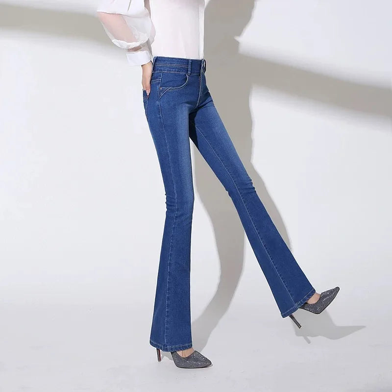Oversized Slim Flare Denim Pants Stretch Cowboy Trousers