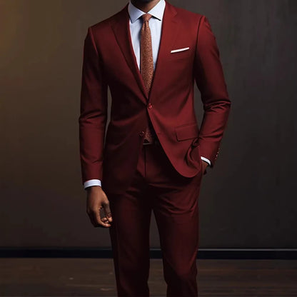 Casual Slim Fit Wedding Groomsmen Suit Set Men's Business Cotton Blend Fashion Urban Two Piece Suit Lightweight Autumn Wear