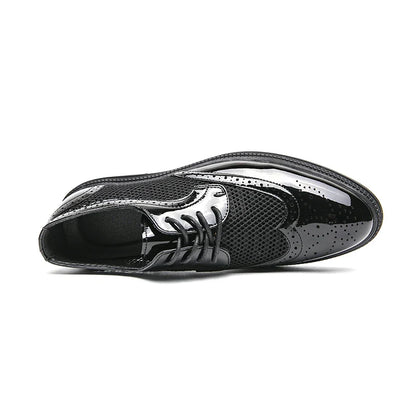 Fashion Derby Leather Men Shoes Summer Breathable White Brogue Lace Up Solid Dress Shoes Business Casual Party Wedding Shoes Men