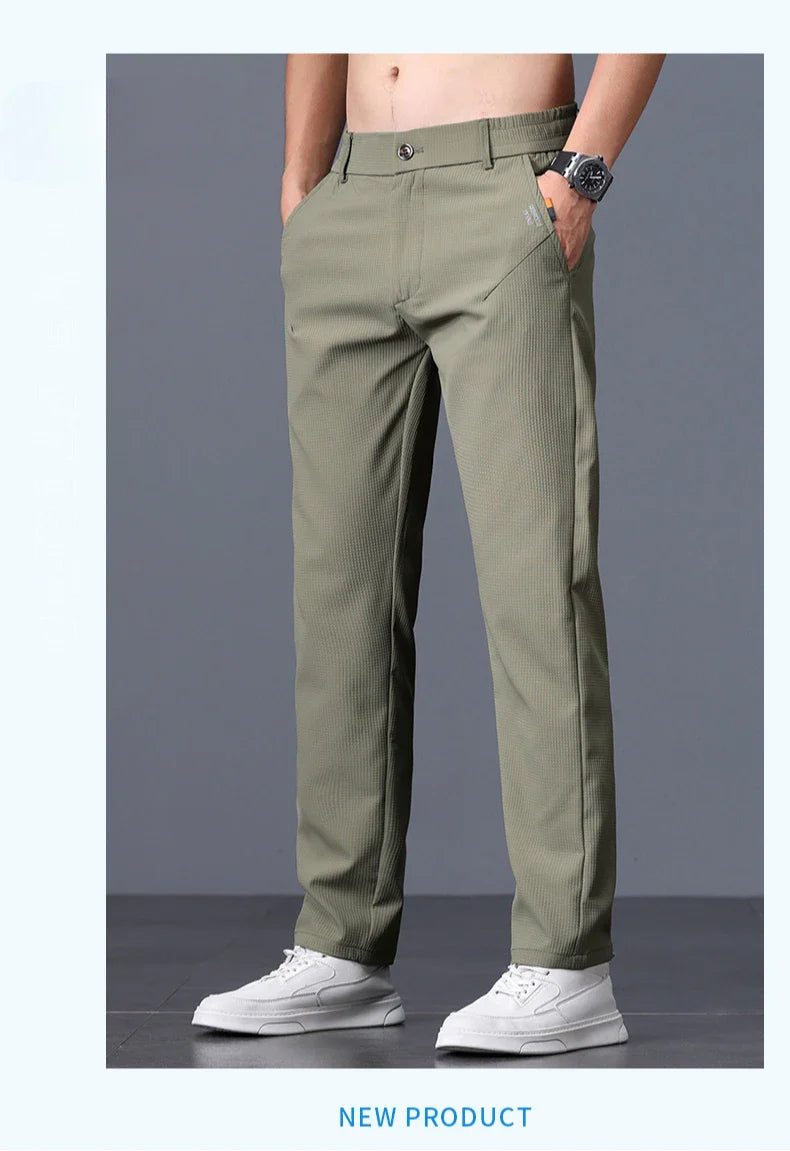 Men's Business Slim Pants Spring Thin Fashion Pocket Casual Trousers Comfortable Letter Labeling Pants Male Clothes