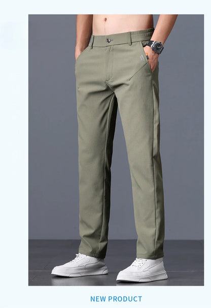 Men's Business Slim Pants Spring Thin Fashion Pocket Casual Trousers Comfortable Letter Labeling Pants Male Clothes