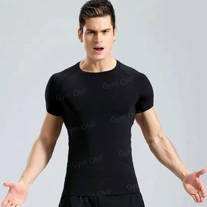 Funny Face 2 in 1 Shorts T Shirt Suits Men's Fitness Breathable Second Skin Compression Shirts Sets Gym Double Deck Shorts