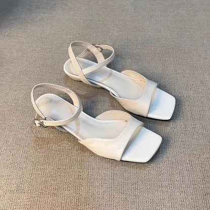 2025 Summer Women's Low Heel Sandals - Fashion Leather Material Suitable for Office Wear and Casual Outdoor Shoes Sizes 35 - 42