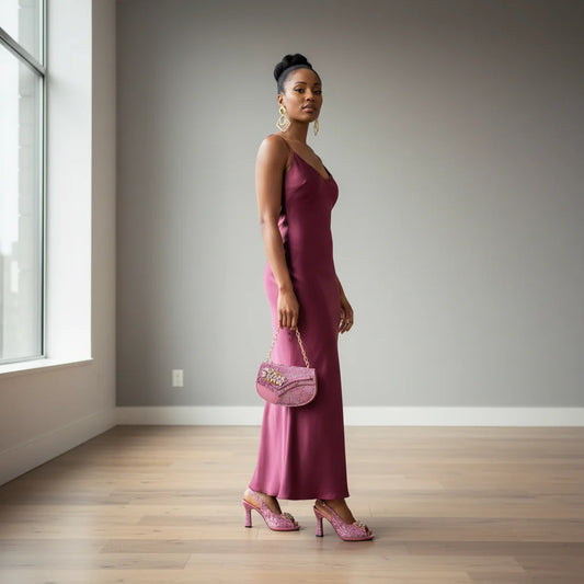 New Arrive Peep Toe Heels Bigger Size for Women 2026 Elegant Party Pink Color Diamond Pumps Italian Shoes and Bags Matching Set