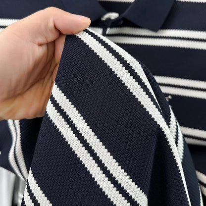 2026 New Men's Summer Short Sleeved Lapel Striped Polo Shirt, Business Casual Cool T-shirt