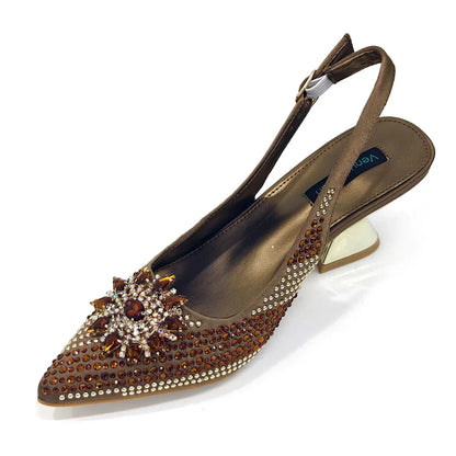 Specials Italian Women Heels Shoes and Bag Set Royal Purple Color Comfortable With Rhinestone for Party