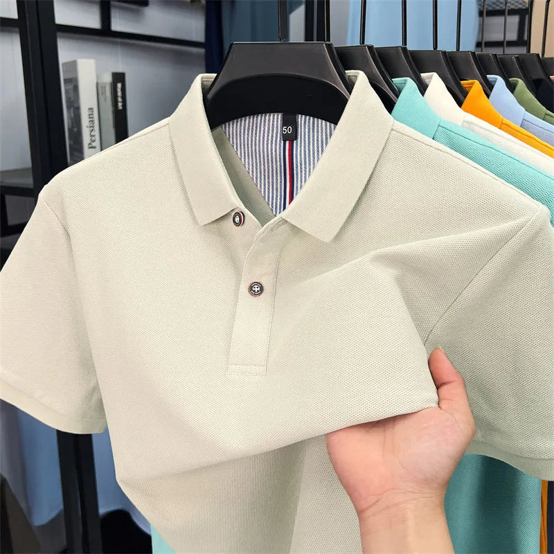 100% cotton short sleeve polo shirt comfortable lightweight high-end brand fashionable simple summer men's casual lapel T-shirt