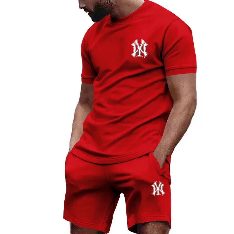 men's two-piece sportswear short sleeved T-shirt and pants set running and fitness sportswear summer