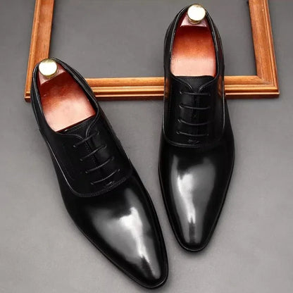 First-layer Cowhide Pointed Leather Shoes For Men British Style Genuine Cow Leather Brownish Yellow Oxford Formal Shoes