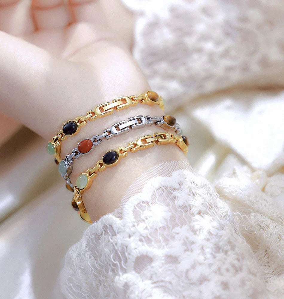 Women's watch Vintage Natural Colorful Jade Bracelet Wristwatches Clock,Luxury Elegant Small Oval Dial Quartz Watch Waterproof