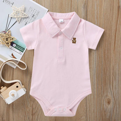 Summer Cotton Newborn Romper  2025 A Class Soft Breathable Polo Collar Easy Dressing Jumpsuit for 0-12 Months Boys Girls