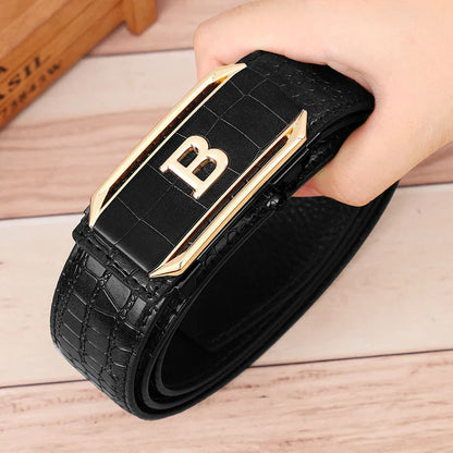 Men's Belt Automatic Buckle Belt High-Quality Trendy Crocodile Pattern Belt Fashionable Jeans Strap Men's Accessories