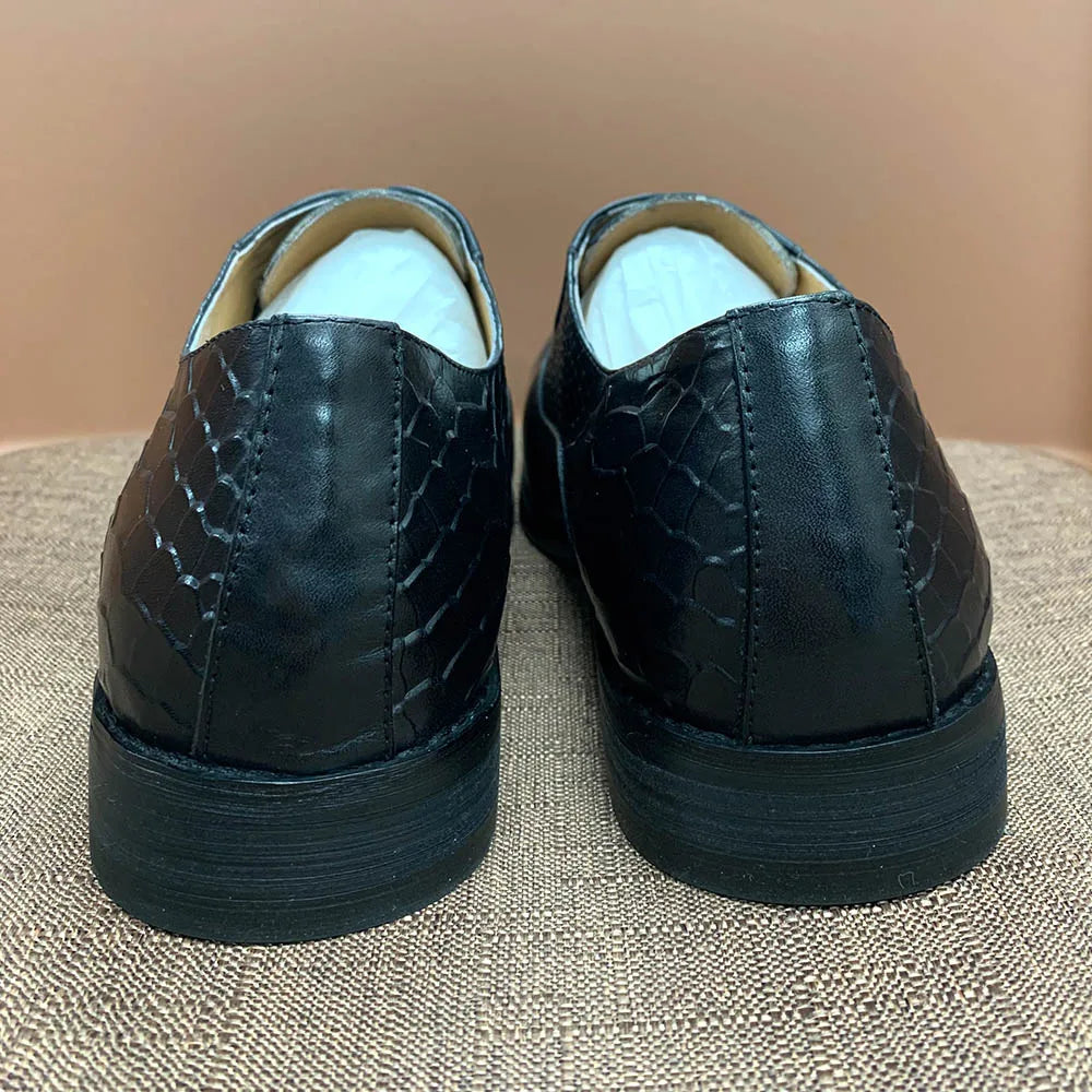 Luxury Men's Genuine Leather Oxford Shoes Snake Skin Print Black/Purple Lace-Up Square Toe Formal Dress Shoes