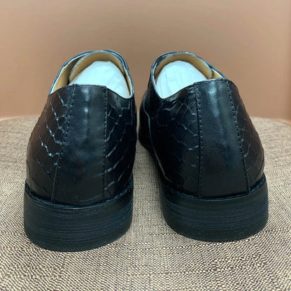 Luxury Men's Genuine Leather Oxford Shoes Snake Skin Print Black/Purple Lace-Up Square Toe Formal Dress Shoes