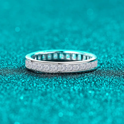 925 Sterling Silver Princess Cut Moissanite Ring for Women 2*2mm D Color Full Eternity Stackable Wedding Band Lab Diamond