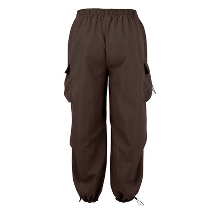 Cool Streetwear Versatile Quicky Drying Wide Leg Low Waist Drawstring Cargo Trousers Fashion Daily Casual Pockets Pants For Male