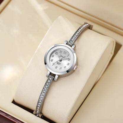 Women's round dial Arabic numeral small dial steel belt chain quartz watch
