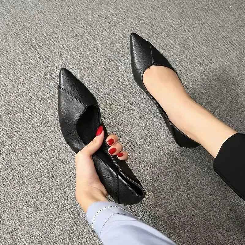 Sapato Feminino de Salto Bloco de 3-5cm Sapatos de Couro com Salto Quadrado Sapatos de Salto Agulha Zapatos De Mujer Moda Designer Escritório Senhoras Sapato Único