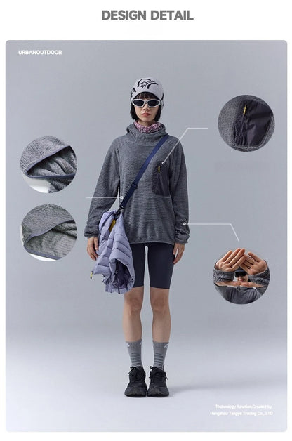 All Season 190g Ultra-light Breathable Thermal Hoodie, Urban Outdoor Techwear Mid-layer with Thumbholes & Zip Pocket