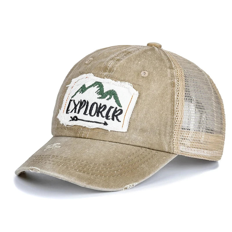Unisex Washed Cotton Cap Mountain Embroidery Vintage Baseball Caps Men Women Adjustable Breathable Outdoor Streetwear Sports Hat