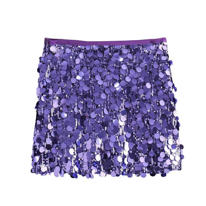 Women Spring Autumn Chic Mini Skirts Fashion With Sequined Solid Side Zipper Short Skirt Female Vintage High Waist Skirt