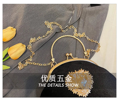 Velvet Frame Heart Dinner Hand Bags Diamonds Chains High Quality Shoulder and Crossbody Bags for Women 2024 Fashion Hot Sale