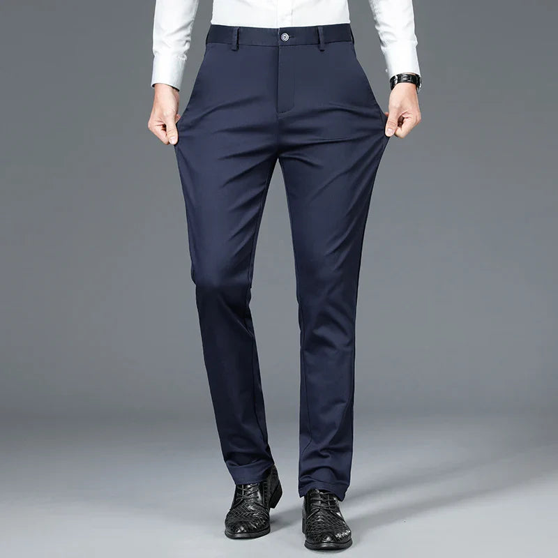 Business Formal Mens Casual Pants Autumn Winter Fashion Anti-wrinkle Straight Stretch Trousers Male Office Classic Suit Pants