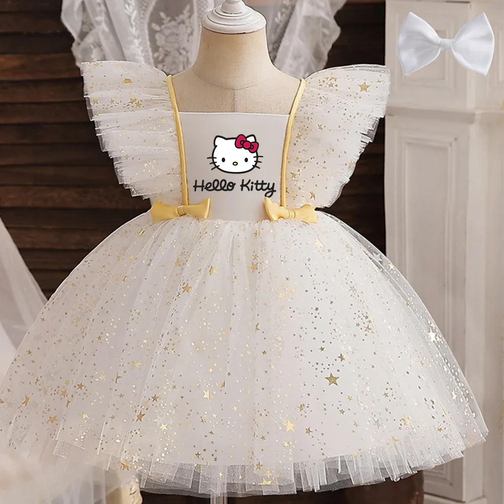 Princess Dress for Girls Sequined Star Ruffle Bow Tutu Gown Baby Formal Gala Prom Gown Kids Evening Party Costume