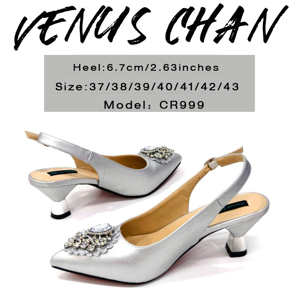 Sapatos e Bolsas Italianos Combinando Conjunto Nigéria Elegância Festa Strass Bico Fino Sapatos Femininos Salto Alto