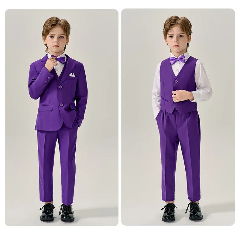 Boys Dark Green Jakcet Vest Pants Bowtie Evening Party Dress Children Wedding Photograph Suit Kids Ceremony Performance Costume