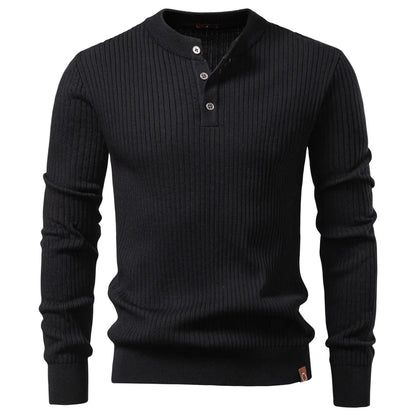 Button Placket Polo Shirt Men Ribbed Stripe Long Sleeve Contemporary Fit Minimalist Autumn Winter Premium Business Top