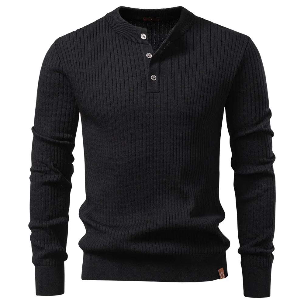 Button Placket Polo Shirt Men Ribbed Stripe Long Sleeve Contemporary Fit Minimalist Autumn Winter Premium Business Top
