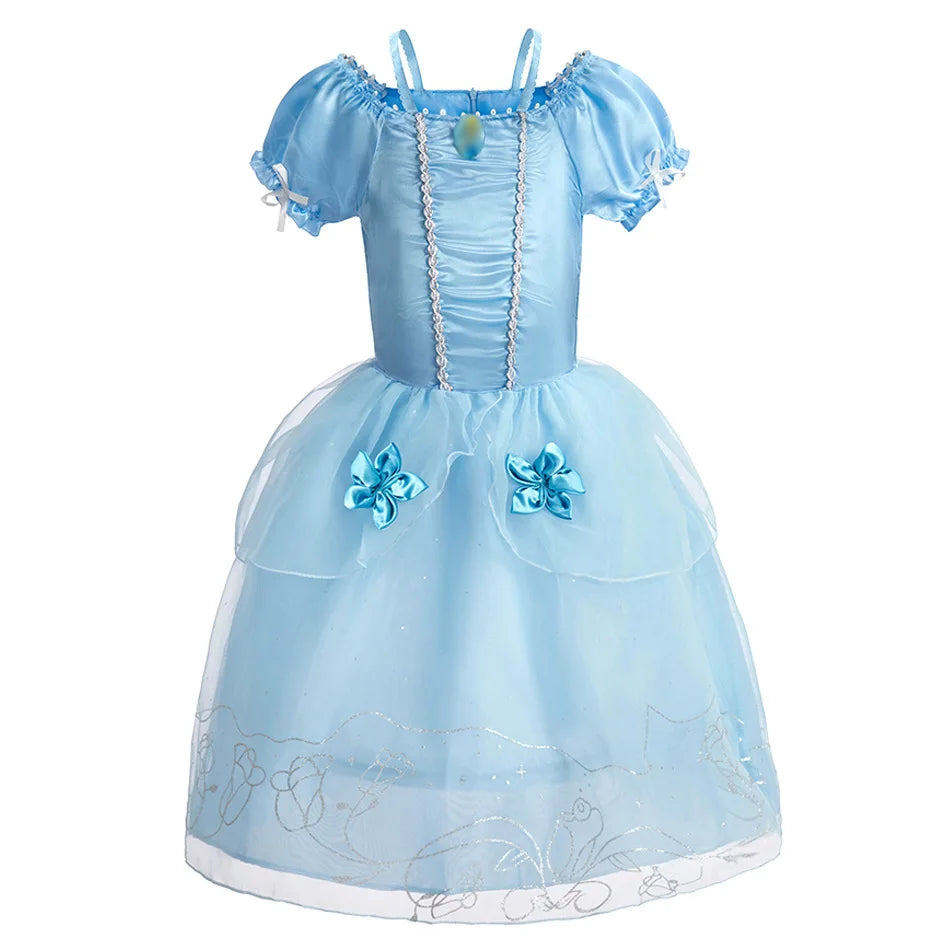 Jasmine Rapunzel Snow Queen Elsa Princess Dress Girl Mesh Sequin Dress Kids Cosplay Belle Aurora Costumes Carnival Party Gowns