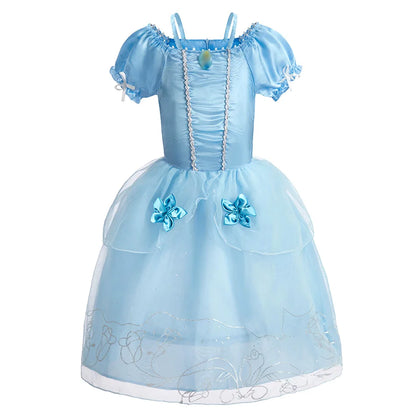Jasmine Rapunzel Snow Queen Elsa Princess Dress Girl Mesh Sequin Dress Kids Cosplay Belle Aurora Costumes Carnival Party Gowns