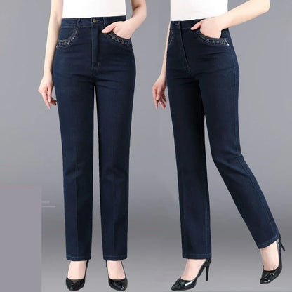 High waisted Loose Straight leg pants Women's Casual Denim Trousers