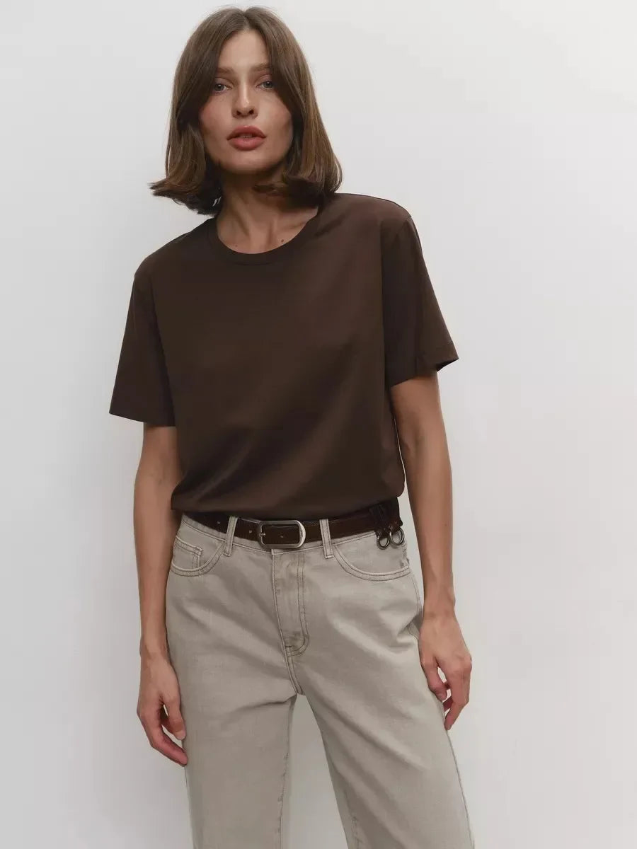 Summer 100% Cotton Women's T-shirt Bottoming Basic Fashionable Lady Short Sleeve Loose Tops Shirts Solid 230g/㎡ Tops