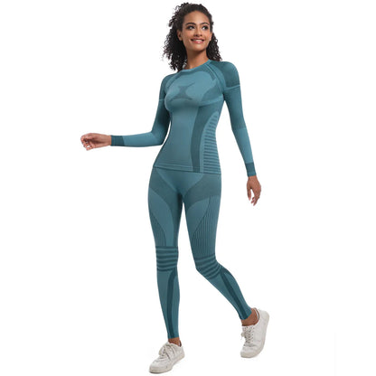 Women Skiwear Set Yoga Set Skiing Underwear Fitness Workout Thermal Gym Ski Snowboarding Running Yoga Exercise Suit Long Johns